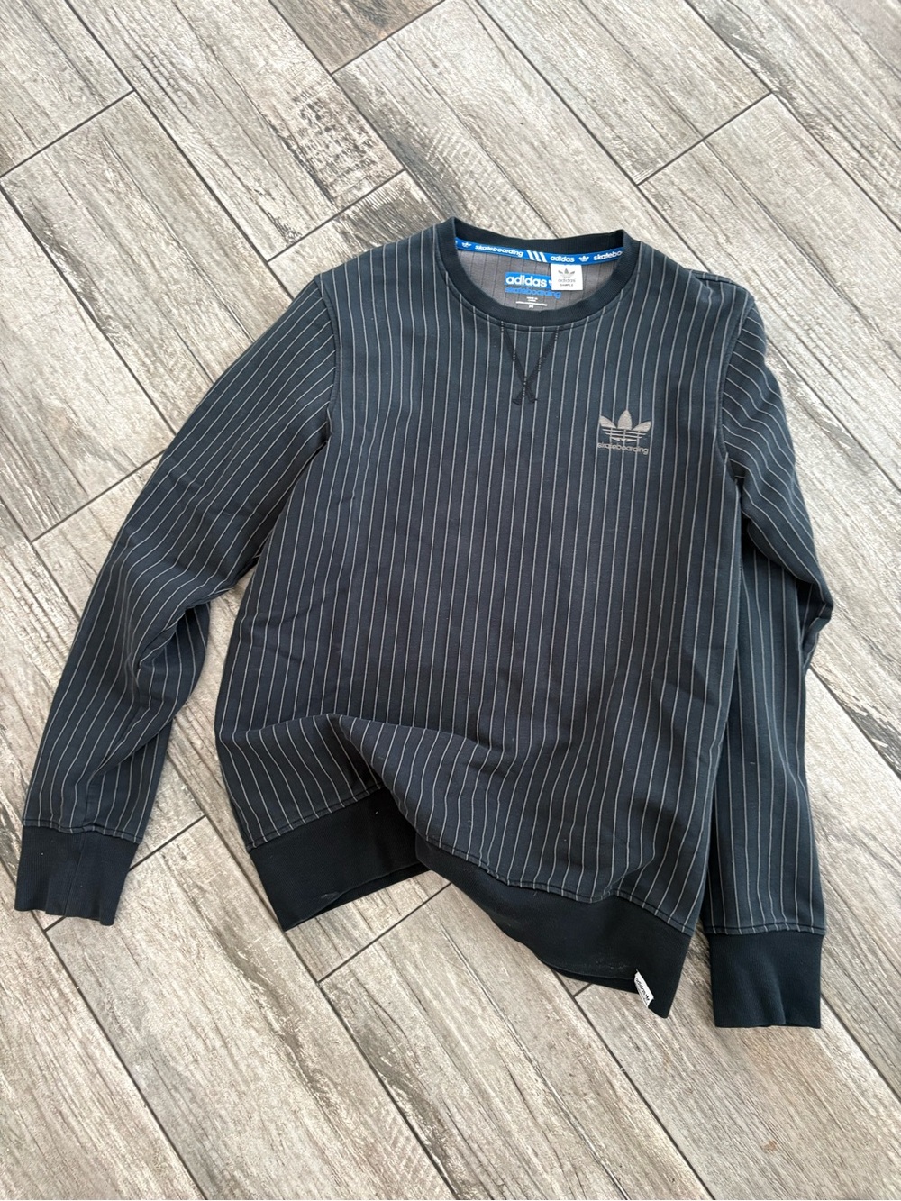 adidas Black Pinstripe Crewneck Sweatshirt Blue black